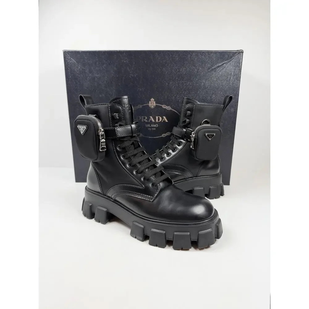 Size 9UK/10US - Prada Monolith Pouch Leather Ankle Boots